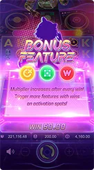 Rave Party Fever · Melihat indikator pengumpulan simbol dan sorotan titik aktivasi fitur pada kisi.